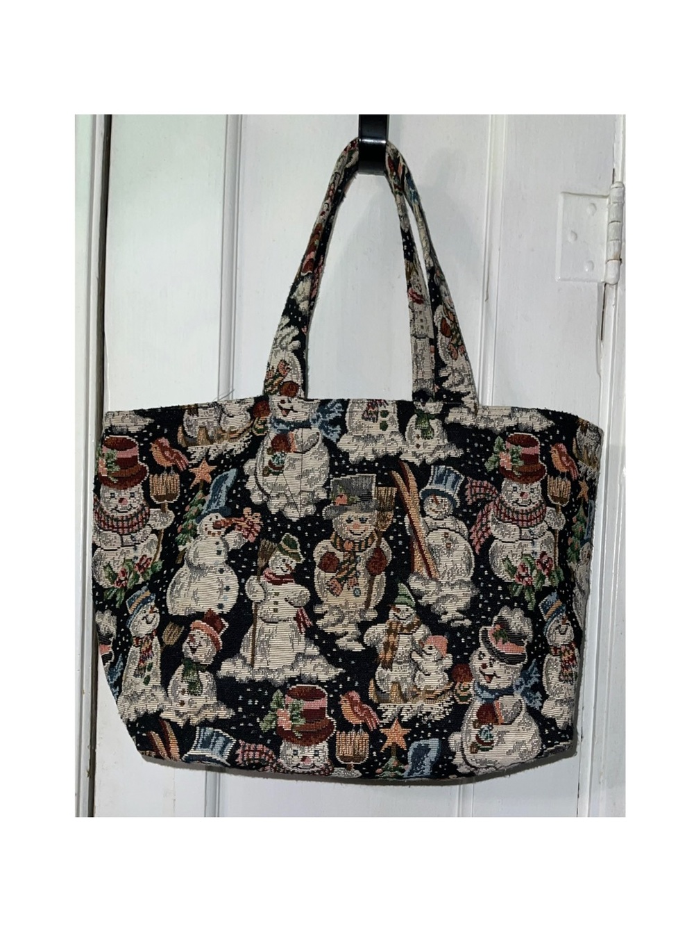 EUC Festive Snowman Tapestry Tote Bag - Black Multicolor
